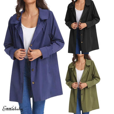 

Women Ladies Lightweight Hooded Jacket Coat Button Biker Casual Long Top Outwear