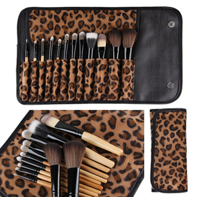 

12 Pcs Women Pro Makeup Brush Set Cosmetic Tool Leopard Bag Beauty Brushes