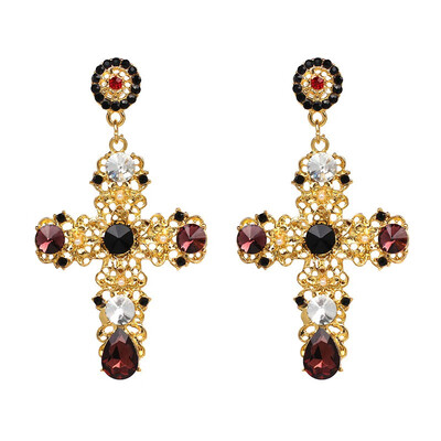

JURAN 2017 Black Crystal Cross Drop Earrings For Women Vintage Baroque Bohemian Large Cross Long Earrings Jewelry Aretes De Muje