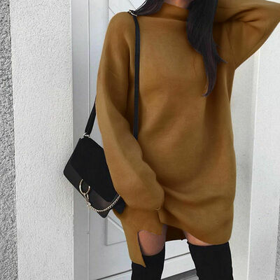 

Women Long Sleeve Knitted Sweater Oversized Pullover Loose Jumper Top Mini Dress