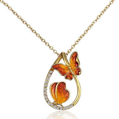 

Fashion 2 butterfly Pendant Necklaces Water drop painting necklace for women men gold link chain Jewelry Accessories