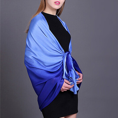 

Color Gradient Women Silk Scarf Shawl Belly Dance Waving Scarf Swimming Cover-up