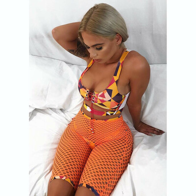 

Womens Sexy Geometrical Camouflage Orange Net Pants 3-Piece Bikini Set Push-Up Padded Swimwear Swimsuit Bathing suit