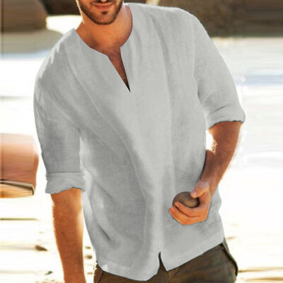 

Toponeto Mens Baggy Cotton Blend Solid Color 34 Sleeve V Neck T Shirts Tops Blouses