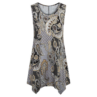

Nomeni Crew Neck Women Summer Sleeveless Tops Daytime Casual Print Blouse