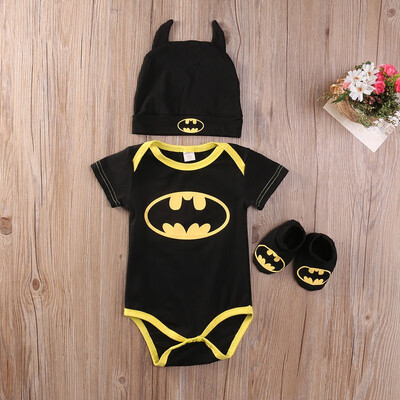 

Newborn Baby Boy Girl Clothes Batman RompersShoesHat Costumes 3Pcs Outfits Set