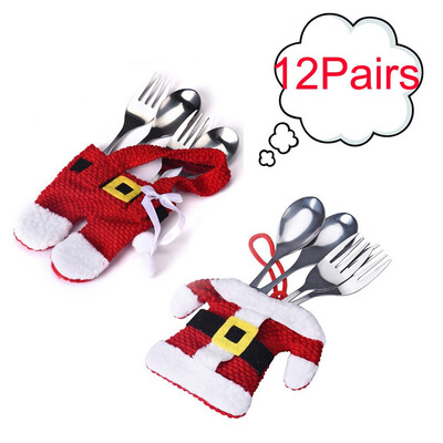 

〖Follure〗12Pair Christmas Decorations Santa Silverware Holders Pockets Dinner Decor