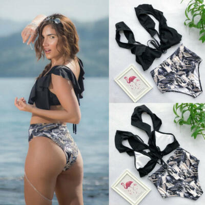 

Women Bikini Set Swimsuit High Waist Ladies Bathing Suit Swimwear Beachwear UK