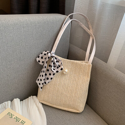 

Fashion wild bow shoulder bag 2019 new casual simple woven bag female Sen temperament handbag