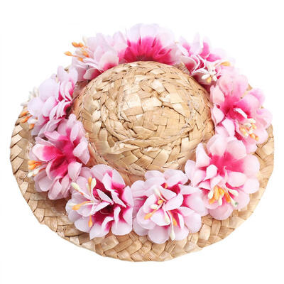 

Greensen Pet Dog Cat Mini Straw Sombrero Sun Hat With Colored Flower Collar Decor