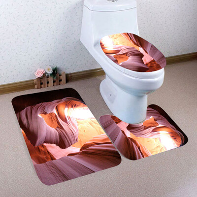 

Toponeto 3PCS Christmas Bathroom Non-Slip Pedestal Rug Lid Toilet Cover Bath Mat Set