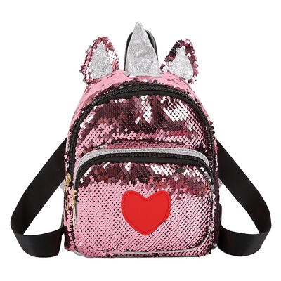 

Ear Horn Decor Travel Backpacks Cute Kids Sequins Knapsack Heart Rucksack