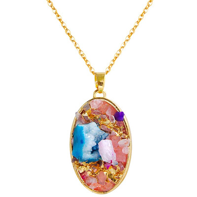 

New Hot Sale Natural Stone Crystal Pendant Necklace Cutting Lines Sweater Chain