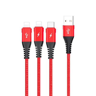 

D25 15m Durable Nylon Braided USB To USB 31 Type-C Lightning Micro USB 3-in-1 Charging Data Cable -15m