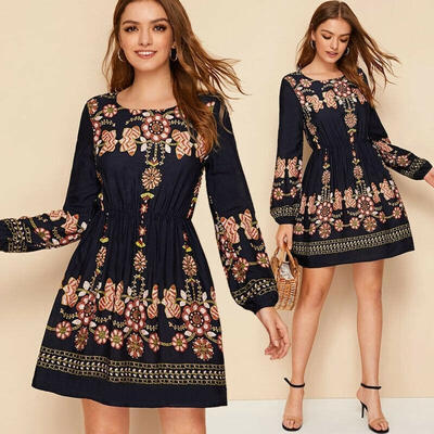 

NEW Women Boho Long Sleeve Floral Dress Evening Cocktail Party Casual Mini Dress