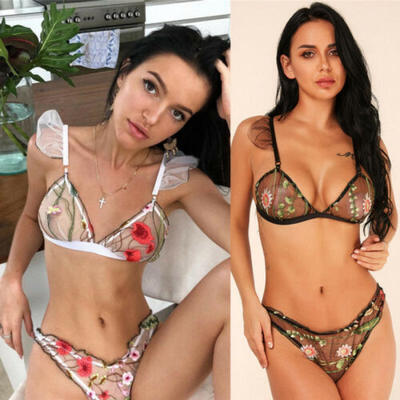

US Women Lace Floral Lingerie Mesh Bra Set Underwear Babydoll Sleepwear Dress