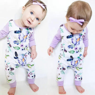 

Infant Newborn Baby Girls Long Jumpsuit Romper Bodysuit Cotton Clothes Outfit