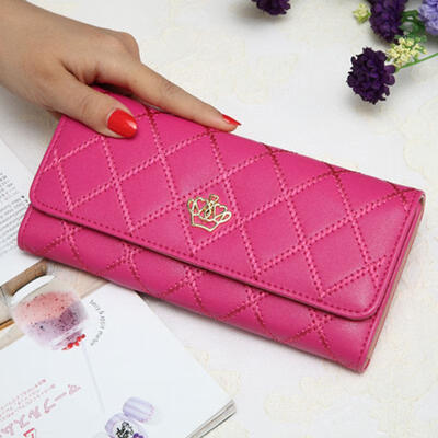 

Womens Geometric Rhomboids Purse PU Tri-fold Wallet With Crown Applique