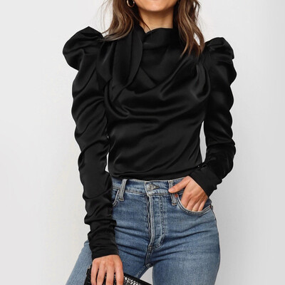 

Gobestart Women Winter Warm O-Neck Long-sleeved Ruffle Bow Tie Top Casual Blouse Tops