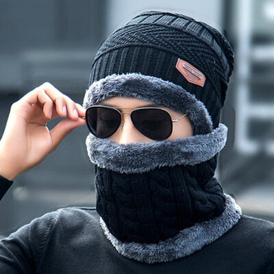 

Woollen hat for men winter fleece thickened wool knitted warm top hat for cycling windproof bib cap