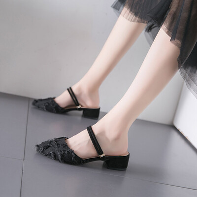 

Net red fairy wind Baotou fashion sandals&slippers female summer 2019 new students with thick heel ins two wear sandals