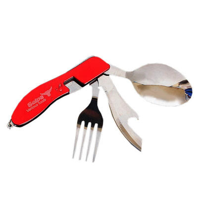 

Multi-function Outdoor Camping Picnic Tableware Stainless Steel 3 In 1 Folding Spoon Fork Knife Opener Set