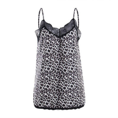 

Womens Sexy Spaghetti Strap Vest Lace Patchwork Camisole Leopard Print Tank Tops