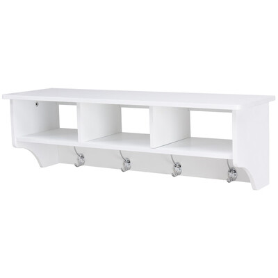 

Wall Mount Cubby Organizer Hooks Entryway Storage Shelf-White