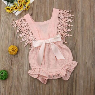 

Solid Newborn Toddler Girls Lace Jumpsuit Bow Bodysuit Romper Summer Clothes