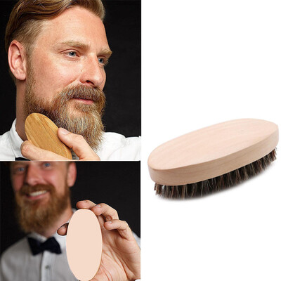

〖Follure〗Men Boar Hair Bristle Beard Mustache Brush Military Hard Round Wood Handle Comb