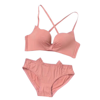 

Toponeto Fashion Cats Ear Underwear Women Ring-free Small Chest Sexy Gathering Bra Set
