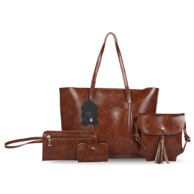 

4pcs Women PU Leather Tote Handbag Shoulder Crossbody Bag Wristlet Card Holder
