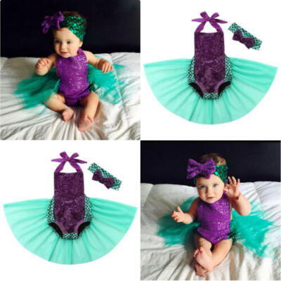 

US Toddler Baby Girl Mermaid Costume Lace Romper Jumpsuit Tulle Tutu Skirt Set