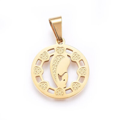 

304 Stainless Steel Pendants Flat Round with Virgin Mary Golden 25x22x15mm Hole 9x5mm