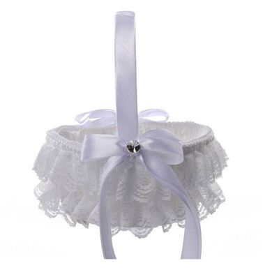 

Flower Girl Basket Bowknot Heart Shape Flower Basket Lace Satin Petal Bearer for Wedding Ceremony