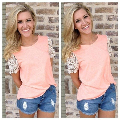 

Women&39 fashion Summer Lace Short Sleeve Blouse Casual Tank Tops T-Shirt