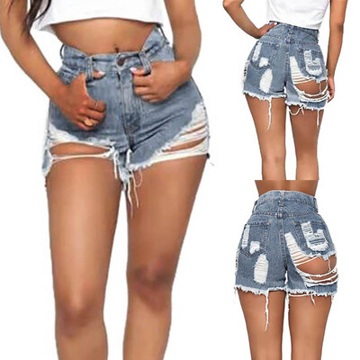 

〖Follure〗Women Ladies Mid Waist Hole Jeans Skinny Bandage Hot Pants Shorts Denim