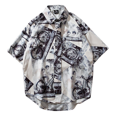 

Tailored Summer Mens Print Shirts Casual Short Sleeve Beach Tops Loose Casual Blouse