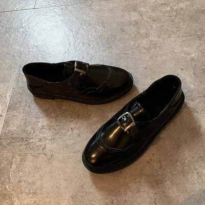 

Autumn vintage Lolita square buckle small leather shoes black bright Lefu shoes academic style