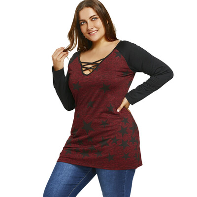 

Plus Size Raglan Sleeve Criss Cross Star T-shirt