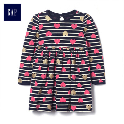 

GAP flagship store baby girl sequins glitter striped love dress 399980 navy blue 3-6M
