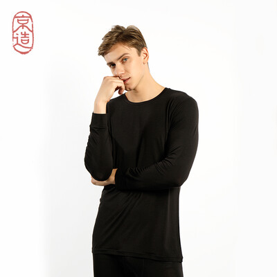 

JZAO mens thermal underwear heating fiber thin section Slim long-sleeved T-shirt black round neck XL code