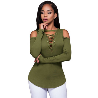 

V-neck cross tie ribbed slim multi-size top
