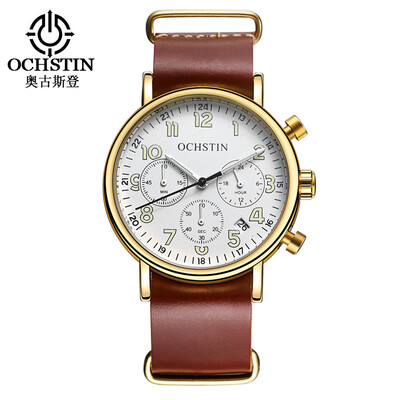 

Augustus OCHSTIN multi-function three-eye calendar multi-function leather mens watch mens watch