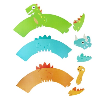 

12Pcs Set Dinosaur Zebra Alpaca Cup Cake Muffin Cupcake Wrappers Case Toppers Birthday Party Decor