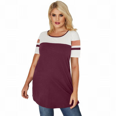 

Plus Size color matching shirt womens round neck short-sleeved loose T-shirt