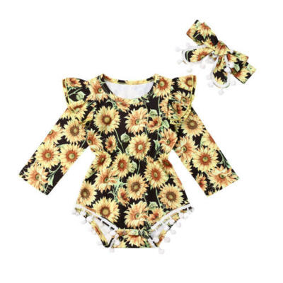 

US Newborn Baby Girls Sunflower Clothes Ruffle Long Sleeve Romper Cotton Outfit
