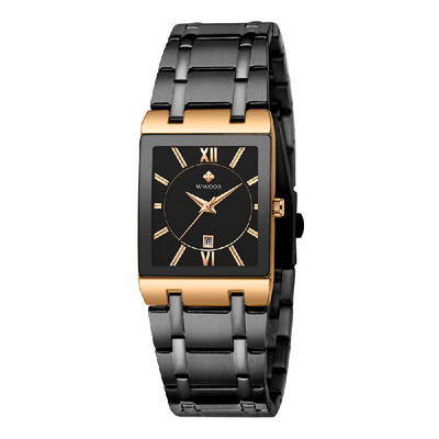 

WWOOR Men High Quality Luxury Watch Waterproof Square Quartz 8858 Rose Black
