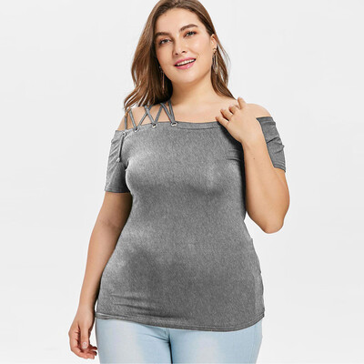 

Roseonmyhand Summer Womens Fashion Casual One Word Collar Lacing T-Shirt