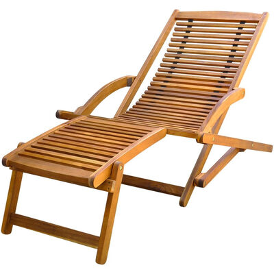 

Deck Chair with Footrest Solid Acacia Wood